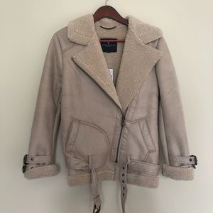 American Eagle Faux Suede Sherpa Moto Jacket